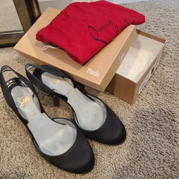 Christian Louboutin Picador 85 crepe satin 38.5 black slingback - Picture 3 of 8
